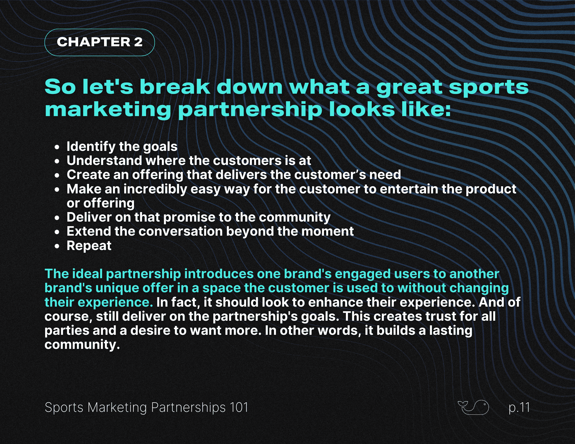Sports marketing partnerships infographic listing key steps for success and emphasizing seamless brand integration for lasting community impact