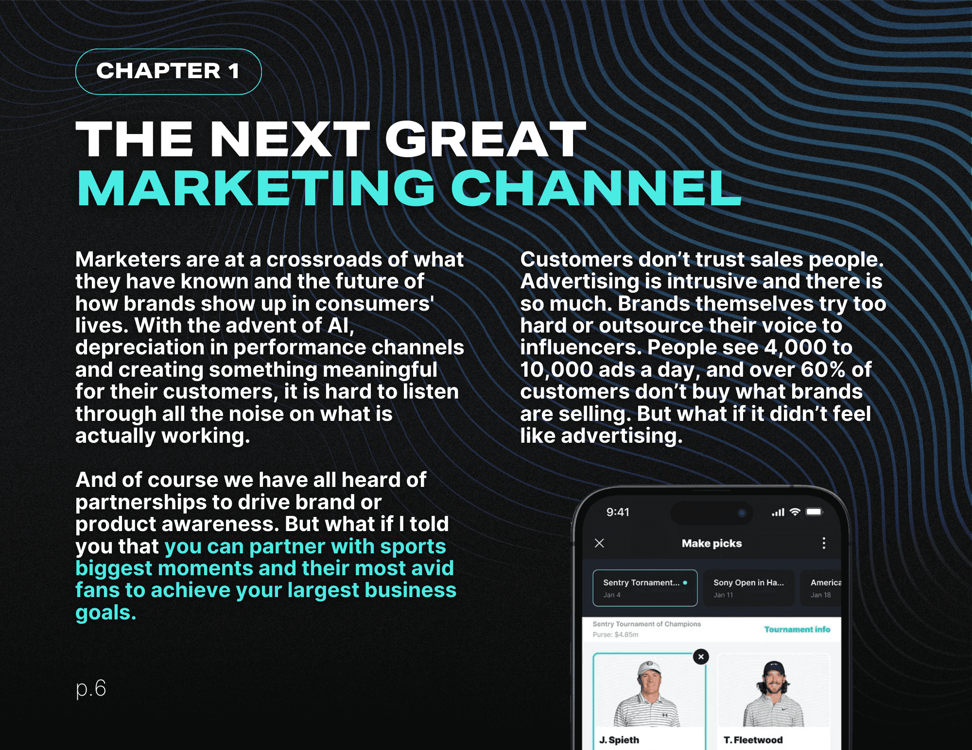 Sports marketing channel concept highlighting fan engagement through tournament picks as a modern alternative to traditional advertising.