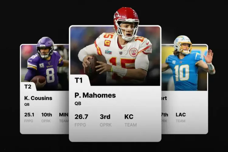 NFL quarterbacks ranked by fantasy points per game with Mahomes leading the chart.
